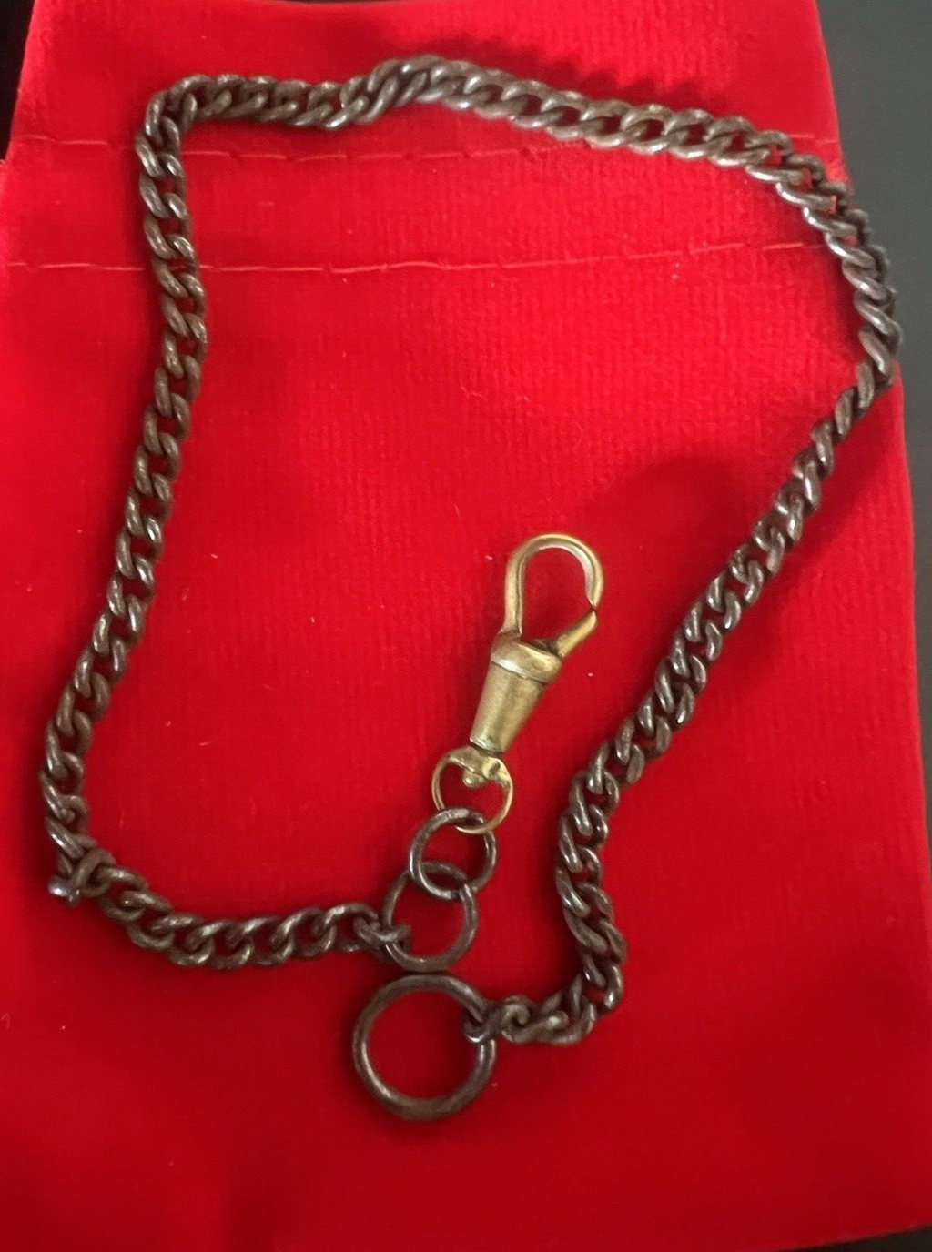 🔴 CATENA orologio tasca ottone bronzato con moschettone Lunghezza 29 cm VINTAGE