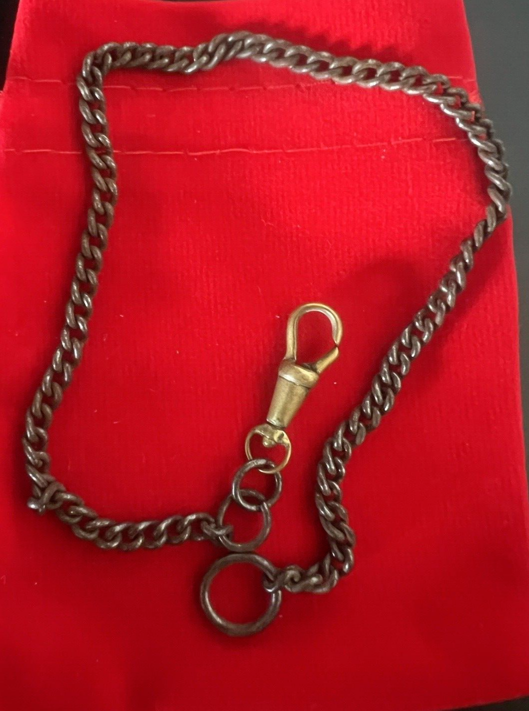 🔴 CATENA orologio tasca ottone bronzato con moschettone Lunghezza 29 cm VINTAGE