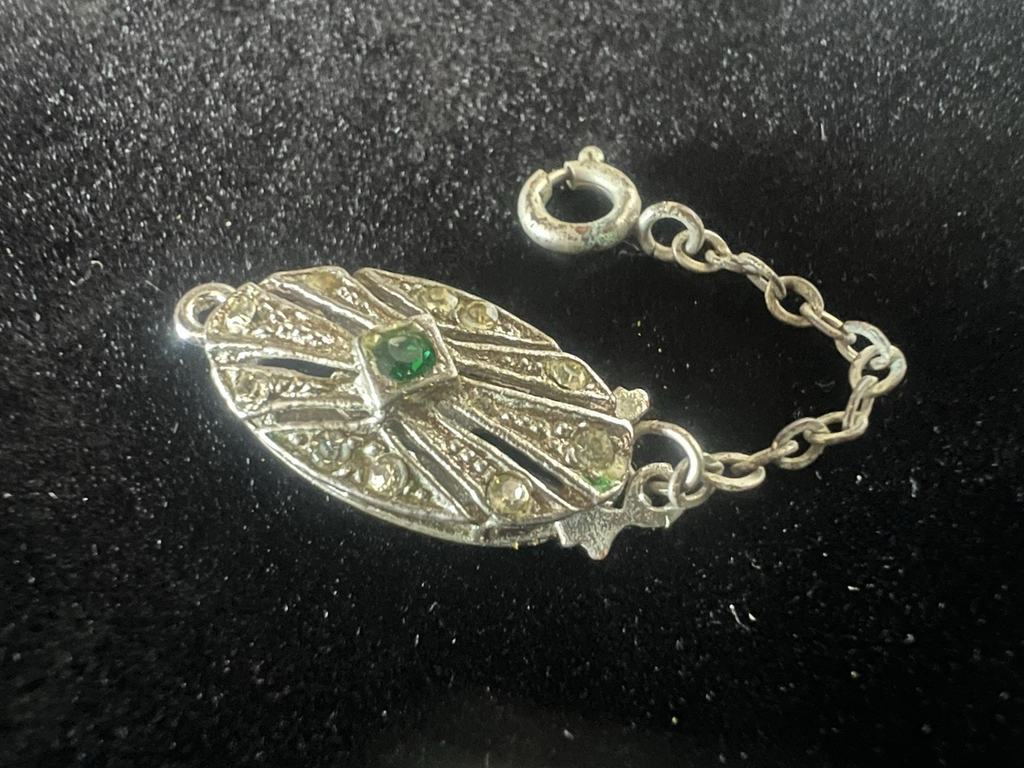 🔴 ARGENTO 835 chiusura collana gancio 1 filo con pietra verde vintage