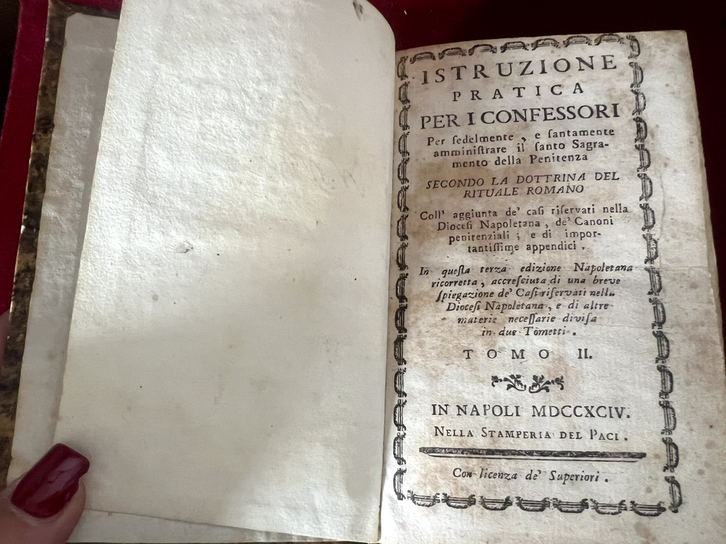 🔴 Book PRACTICE FOR CONFESSORS volume 2 cover sheepskin antique 1794 