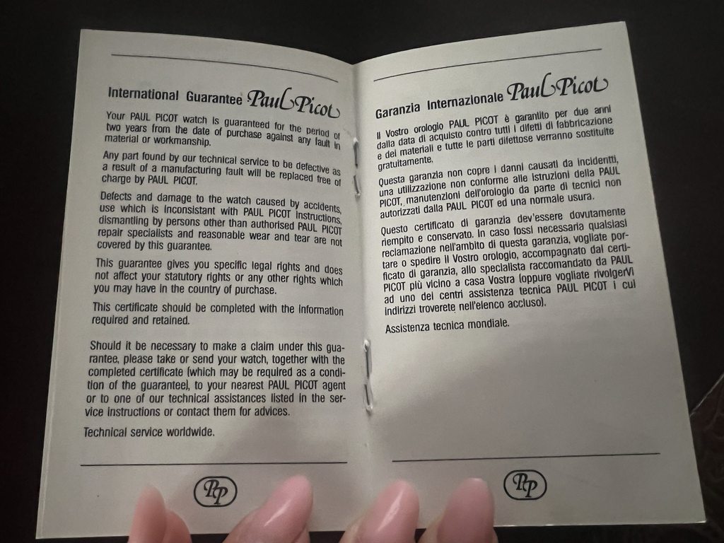 Paul Picot Certified Warranty International Watch Carries Warranty Skin