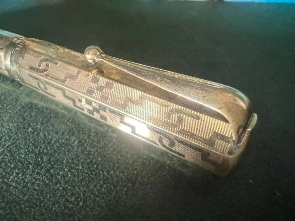 🔴 GOLDSTAR penna stilografica placcata oro pennino ORO pulsante scrive vintage