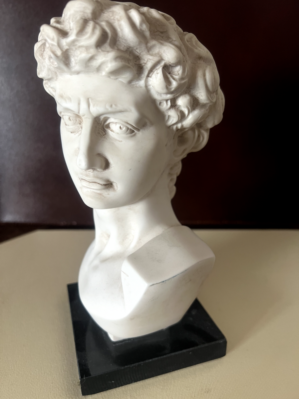 David Statue Sculpture Base Marbre Signé Bessi Bibliothèque Buste L 10 H 22 CM
