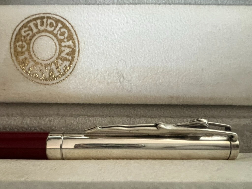 🔴 OTTAVIANI penna sfera ARGENTO 925 MASSICCIO lacca scultura corpo donna