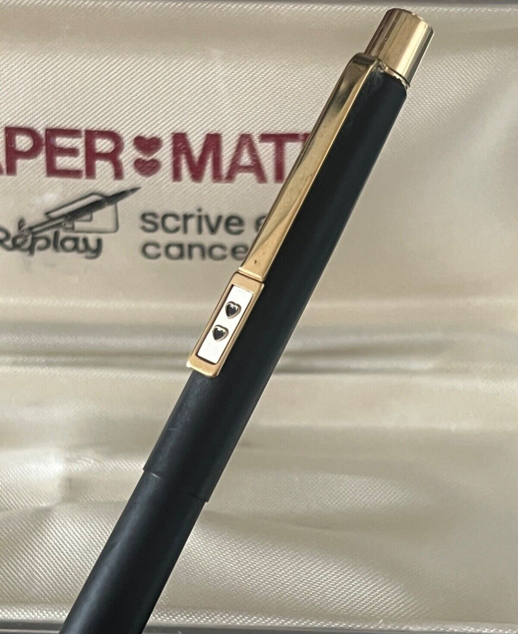 🔴 PAPERMATE penna sfera EPOXY in lacca nera profili dorati scatola vintage