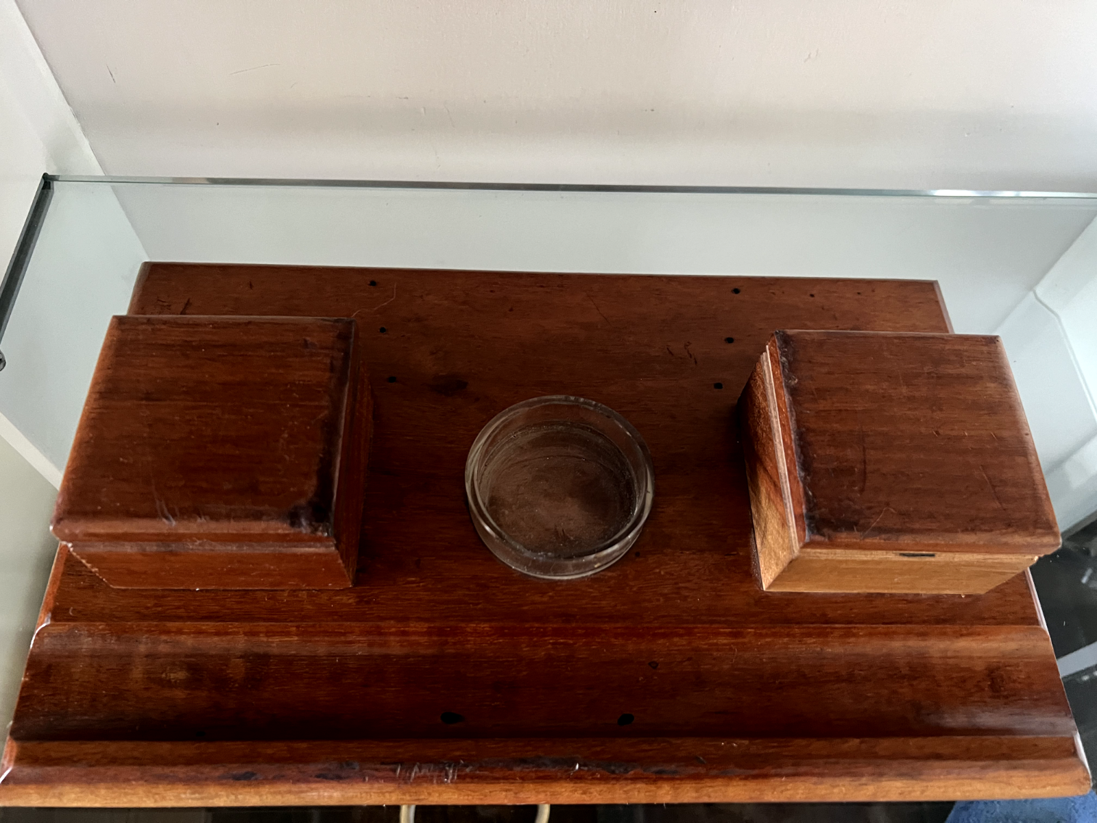 🔴 Calamaio penna stilografica sfera LEGNO MASSELLO da scrivania L 31 cm vintage