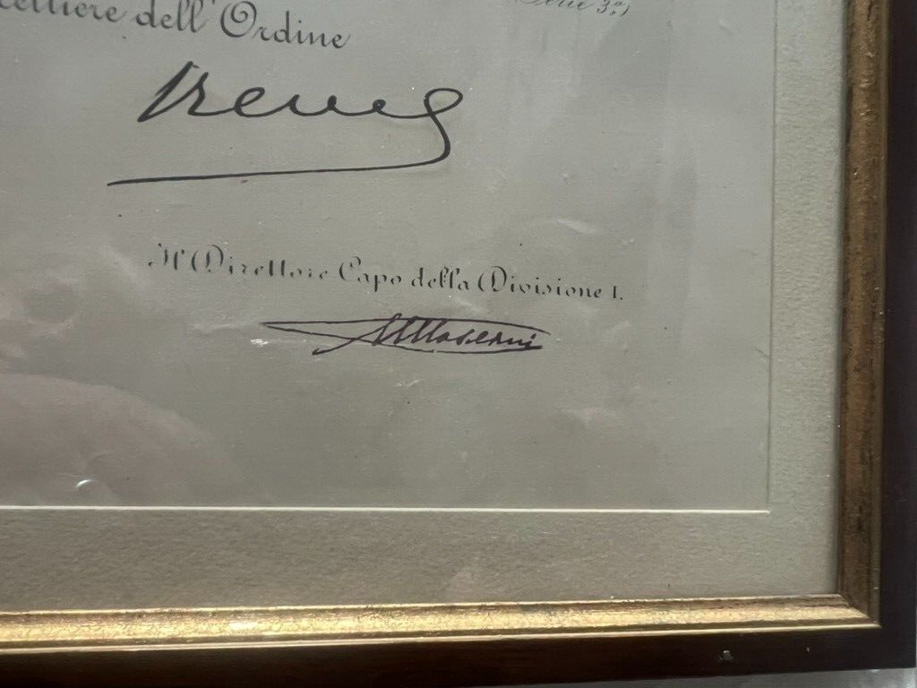 Cavaliere Certificat Vittorio Emanuele III Cadre D'Origine 27 Octobre 1940