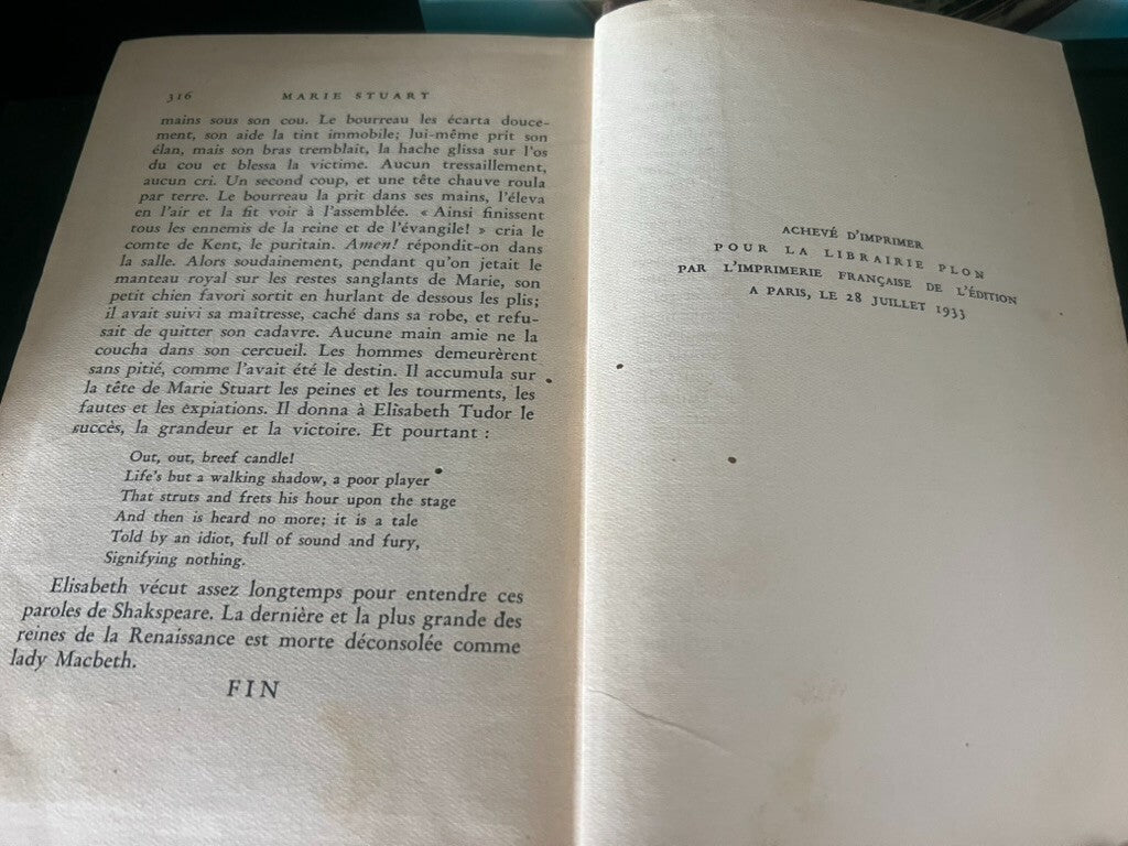 Livre Marie Stuart Storia En Lingua Français Couverture Rigide Ancien Del 1933