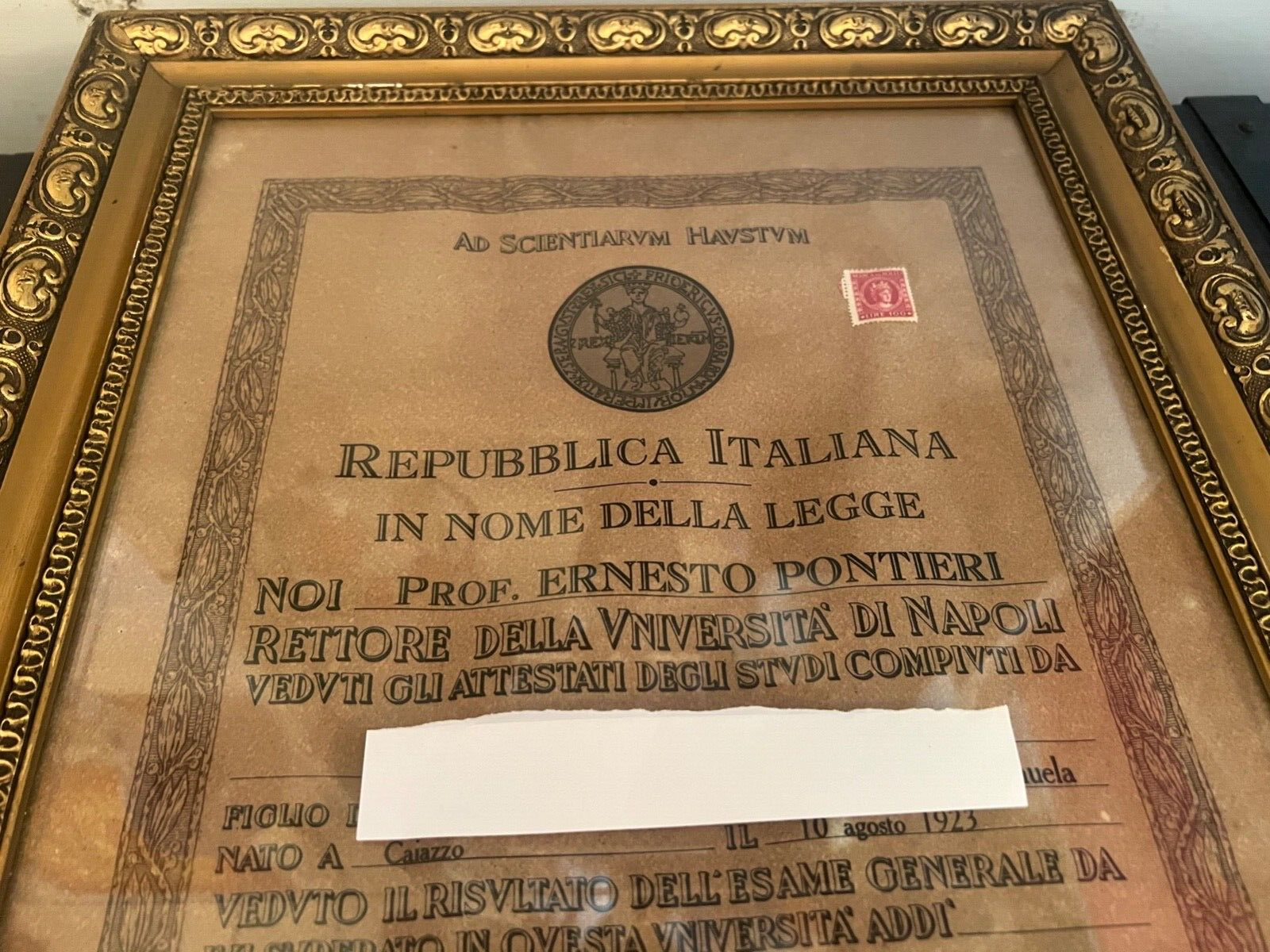Diplôme Universitaire République Italienne Ingénieur Civil Construction Naples 
