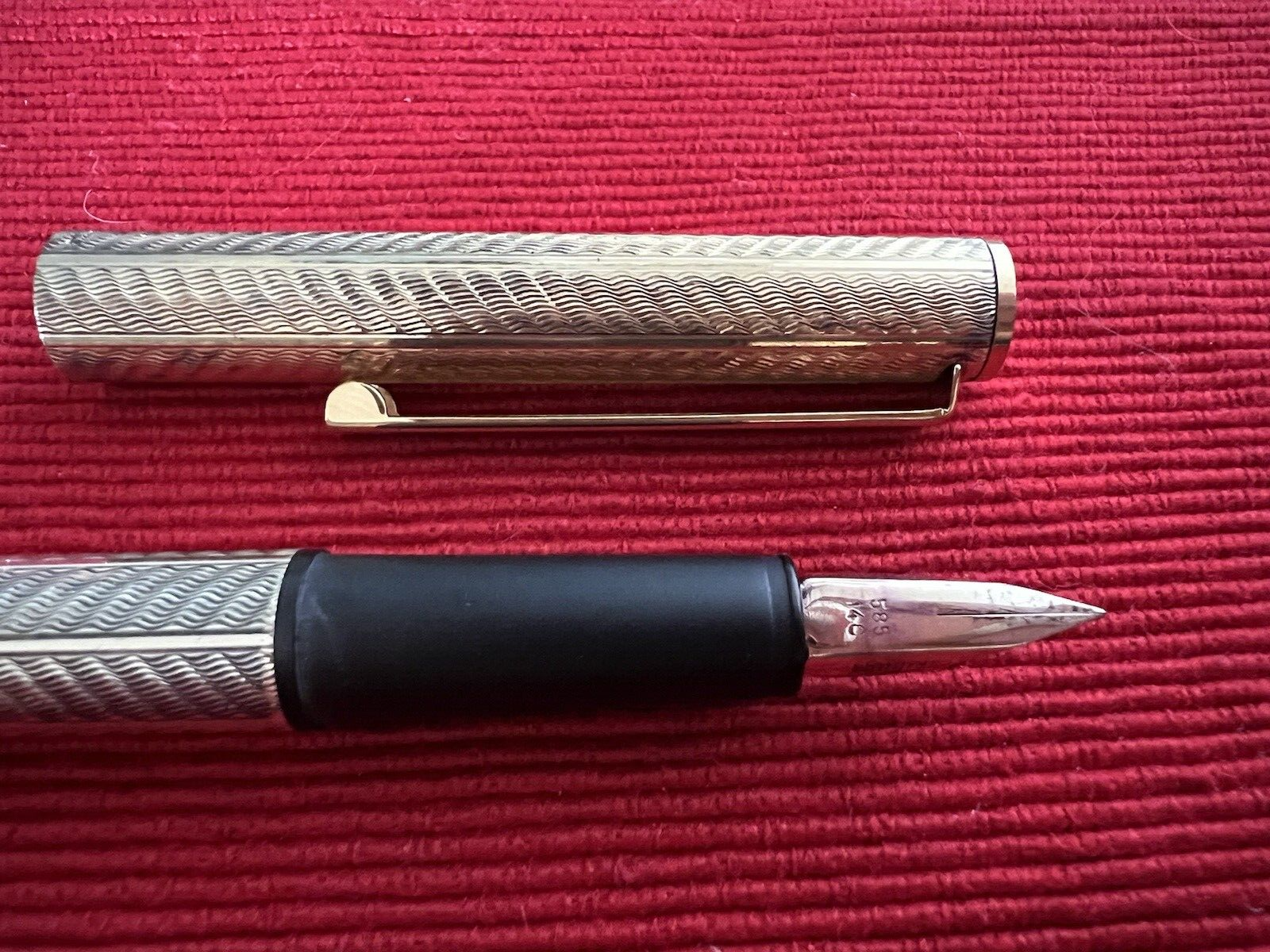 🔴 NOREX penna stilografica ARGENTO MASSICCIO 925 cesellato pennino ORO 14 KT