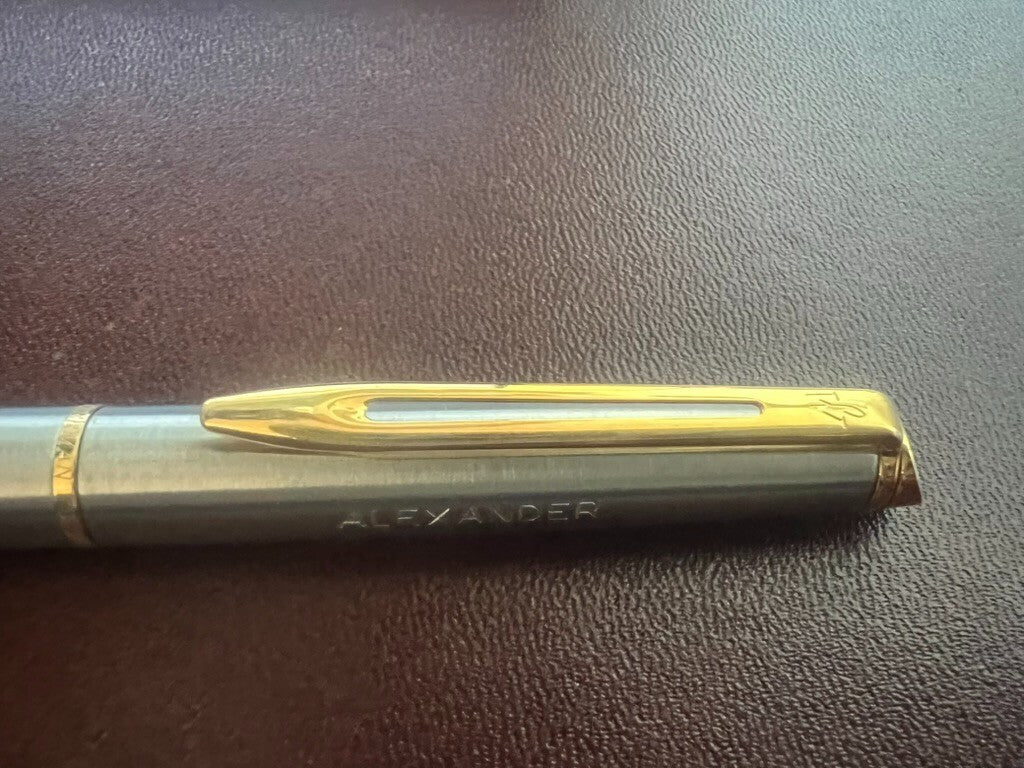 🔴 WATERMAN penna sfera cromata profili dorati iniziali Alexander scrive