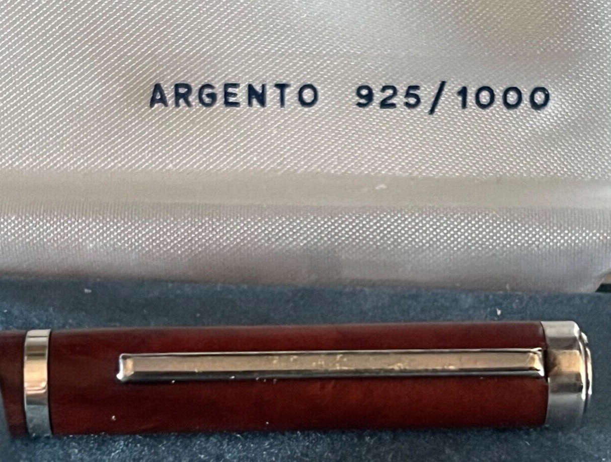 Stylo-Plume Stylo à Plume Argent 925 Corps Bois A Cartouche Écrit 25