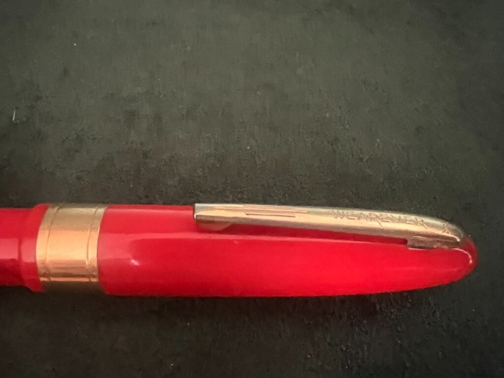 🔴 WEAREVER penna stilografica celluloide arancione leva scrive vintage USA '30