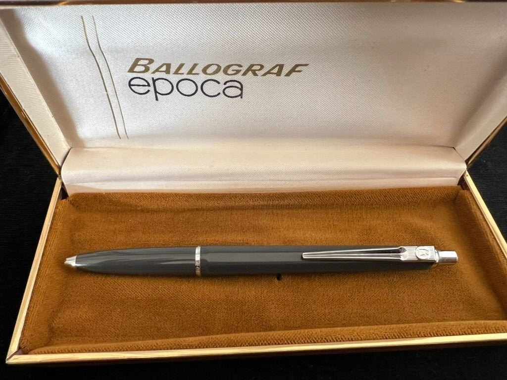 Ballograf Stylo-Plume Sphère Période Bouton Automatique Gris Chrome Vintage 8