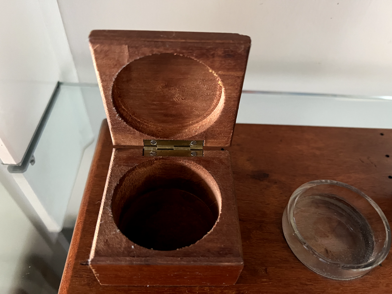 🔴 Calamaio penna stilografica sfera LEGNO MASSELLO da scrivania L 31 cm vintage