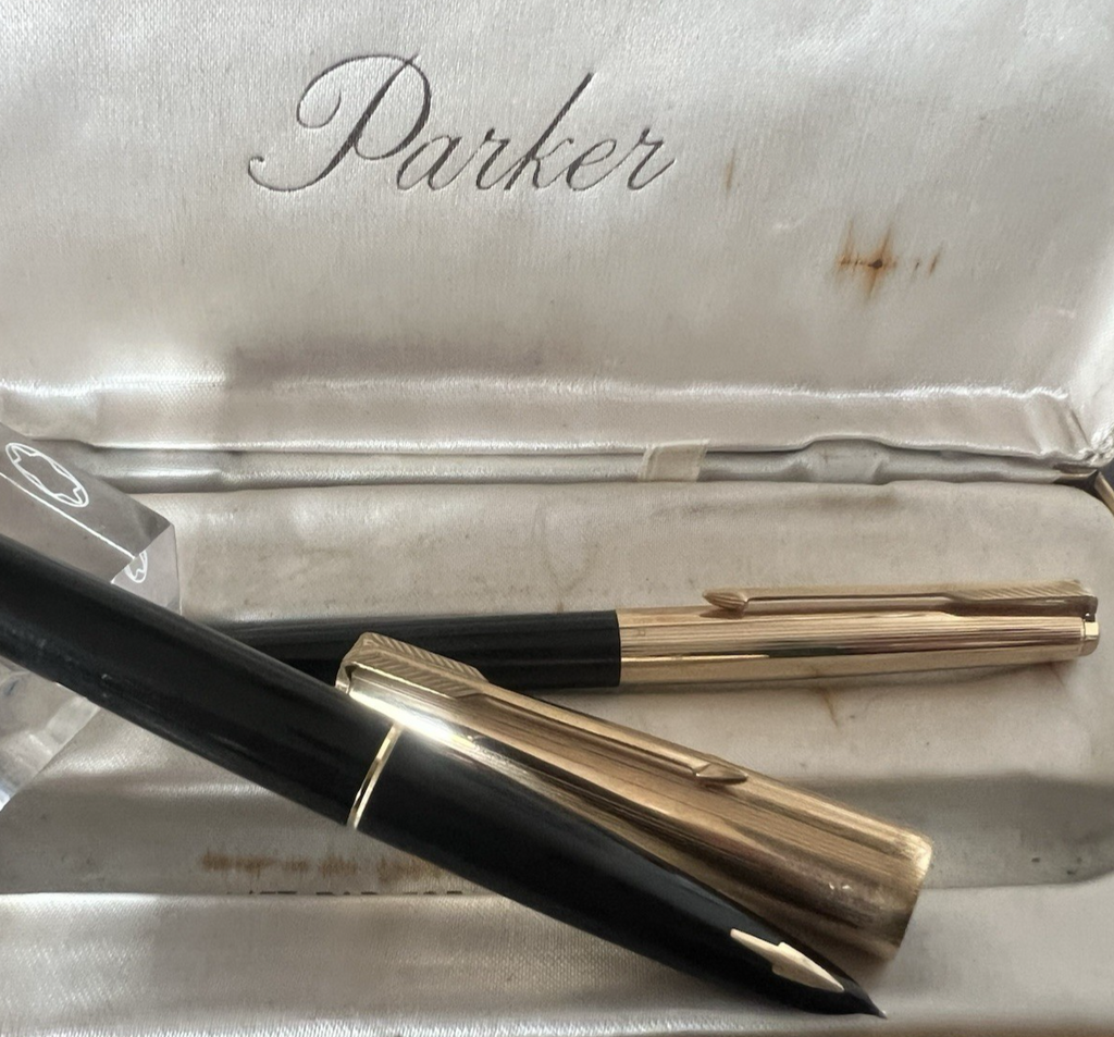 Parker Stylo-Plume Stylo à Plume 61 Flèche Doré Gravé Et Crayon Mécanique Cru 