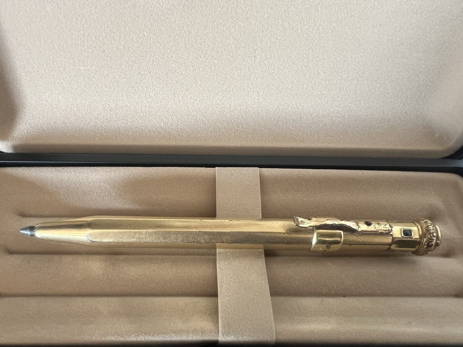 🔴 KOSCA Druckbleistift, guillochiert, 18 Karat vergoldet, antiker Bleistift, frühes 20. Jahrhundert 