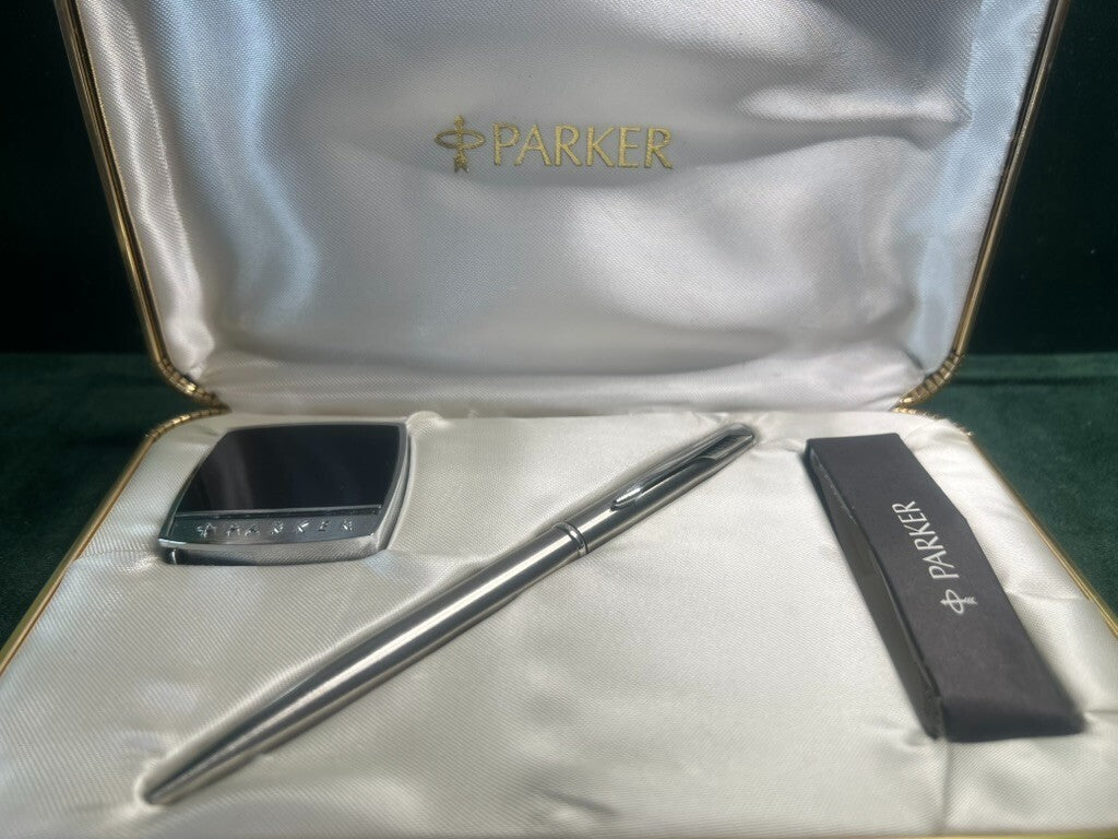 🔴 PARKER penna sfera cromata CON METRO lacca garanzia ed astuccio