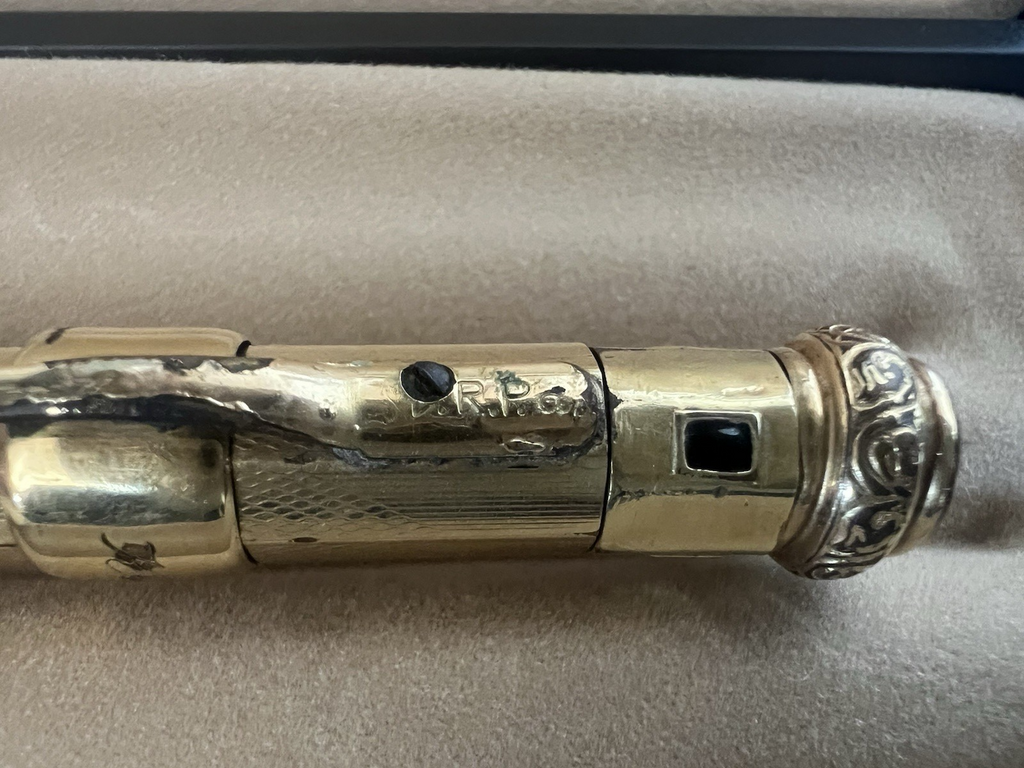 🔴 KOSCA mechanical pencil guilloche 18k gold plated antique pencil early 1900s 