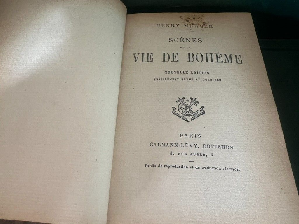 Livre Boheme Szenen aus dem Leben von D'Henry Murger en Français Antique 1859 
