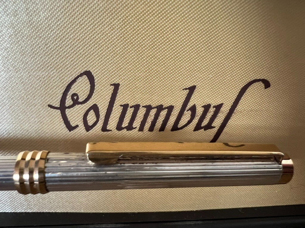 Columbus Kugelschreiber, massives 925er Sterlingsilber, Streifenmuster, Basrelief, Vintage 1970 