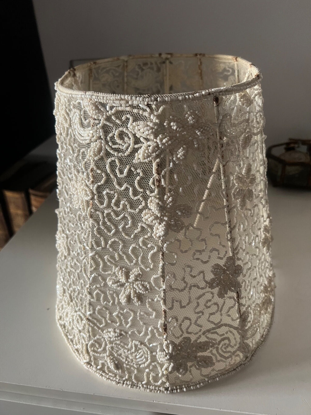 🔴 Paralume grande IN PIZZO VELO lampada, lume traforato beige campana vintage
