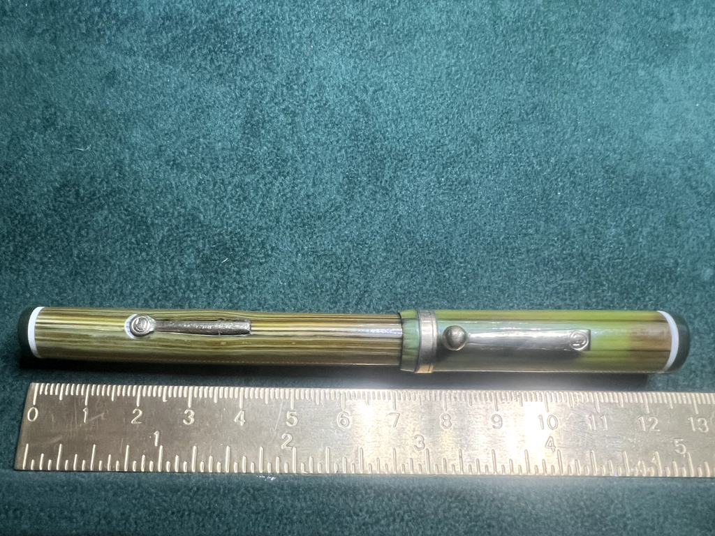 🔴 EUCLID penna stilografica verde nera profili cromati a leva SCRIVE vintage