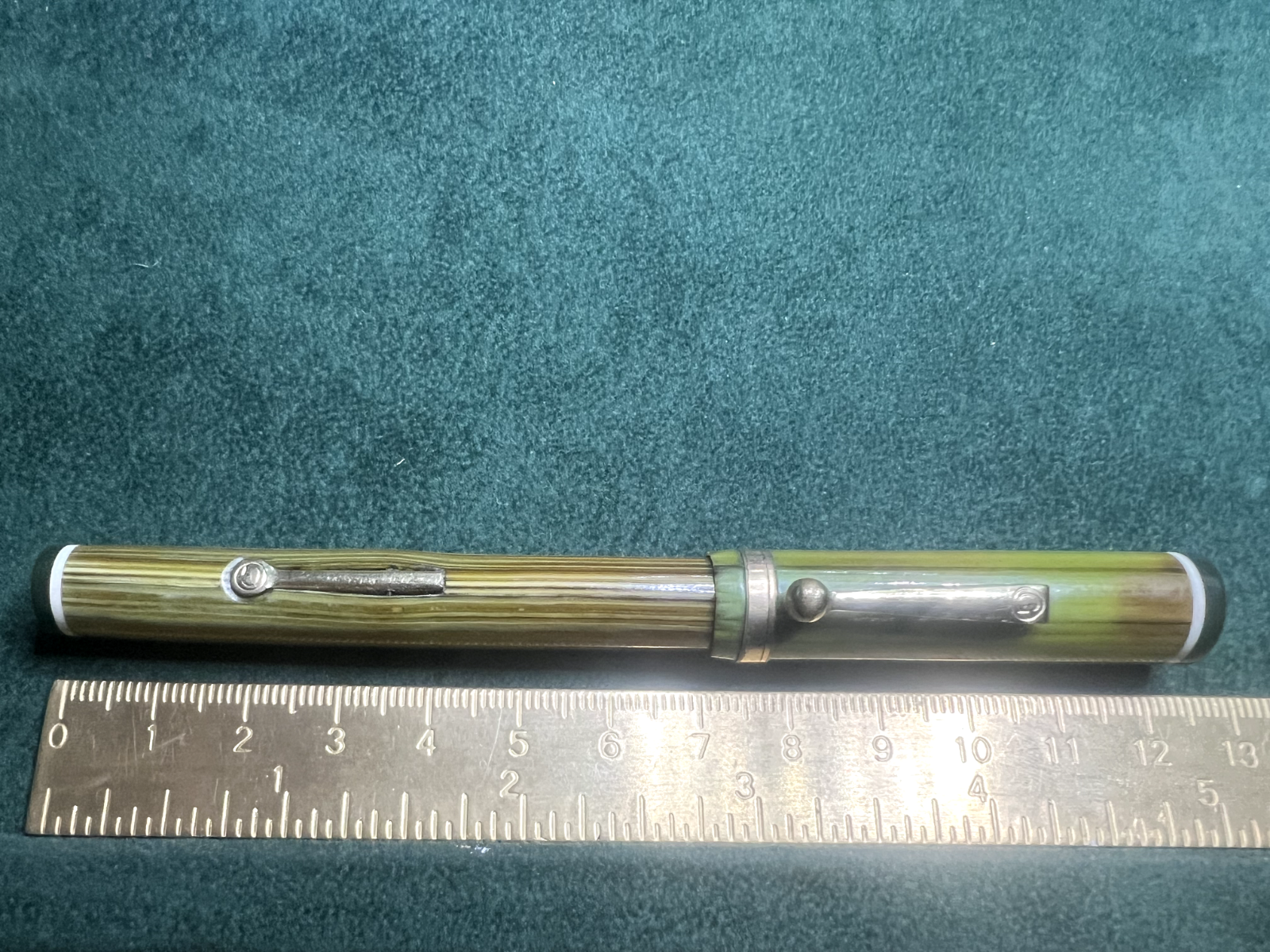 🔴 EUCLID penna stilografica verde nera profili cromati a leva SCRIVE vintage
