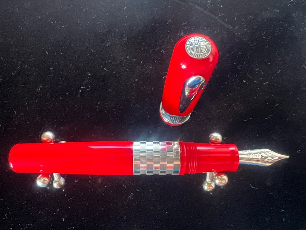 🔴 DELTA penna stilografica Alfa Romeo Giulietta rossa Argento 925 e ORO 18 KT M
