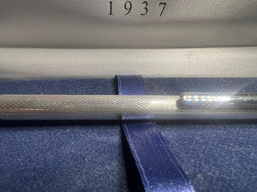 🔴 Penna sfera ARGENTO MASSICCIO 925 onde guillocchè meccanismo scatto scrive