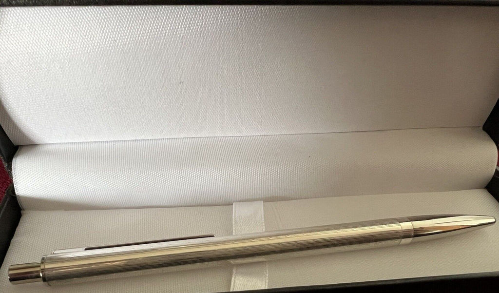Stylo-Plume Sphère Argent Massif 925 Rayures Bassorilevo Bouton Vintage 11