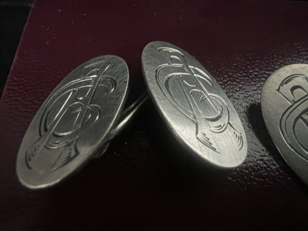 Men's Cufflinks Metal Engraved Ovals With Initials AC Intertwined Vintage 