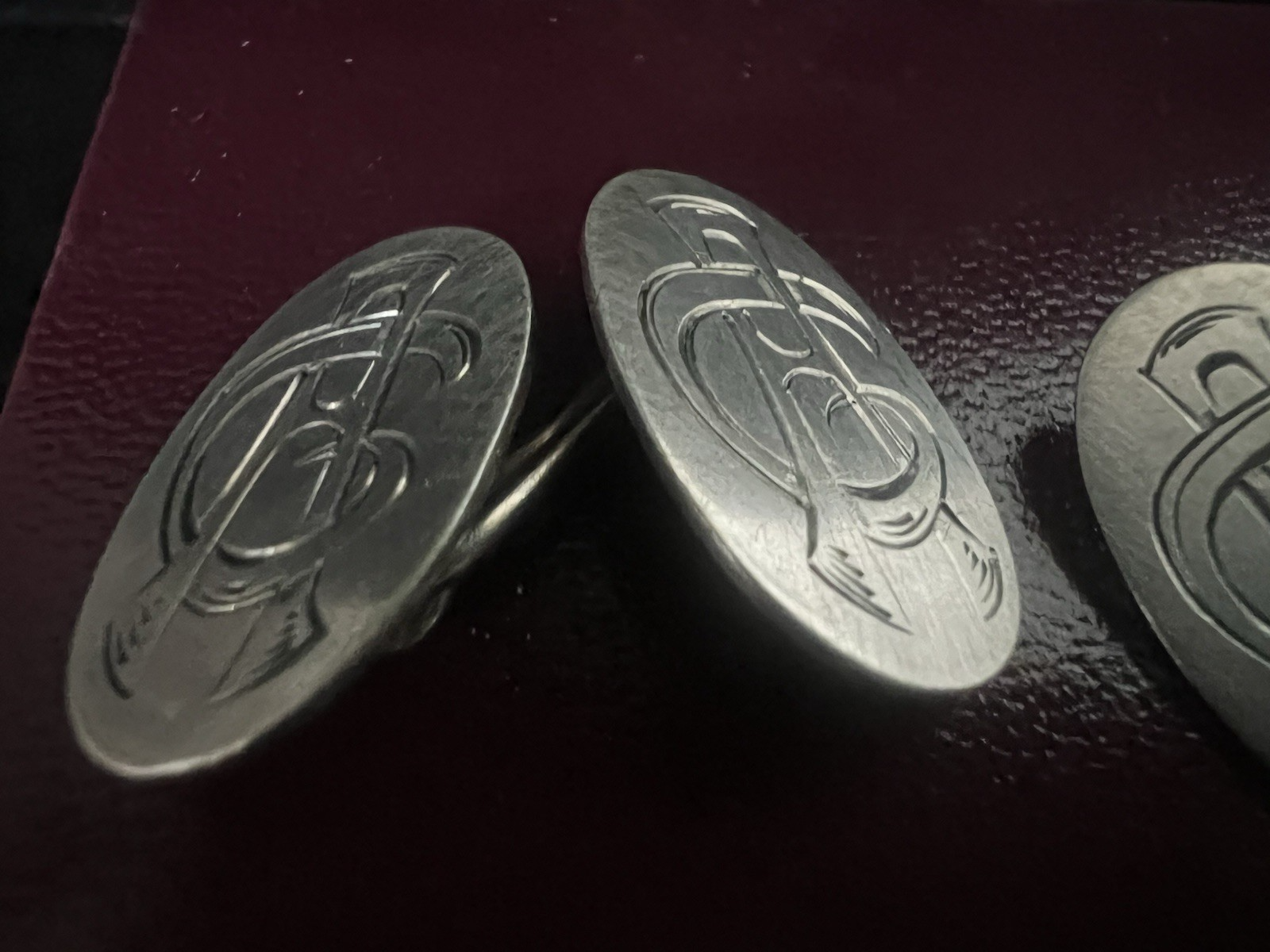Men's Cufflinks Metal Engraved Ovals With Initials AC Intertwined Vintage 