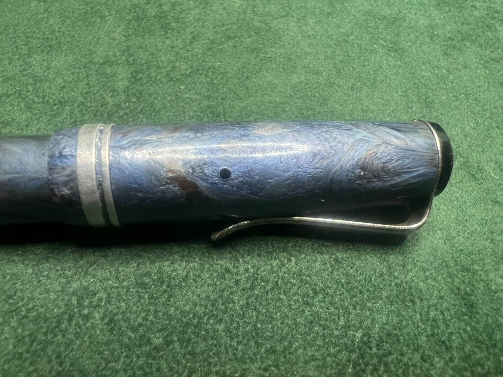 🔴 Penna stilografica AZZURRA MARMORIZZATA profili cromati a leva SCRIVE vintage