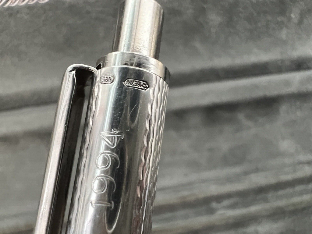 🔴 VILLE D'ARGENT penna sfera ARGENTO 925 cesellata guillocchè onde MONTER 1994