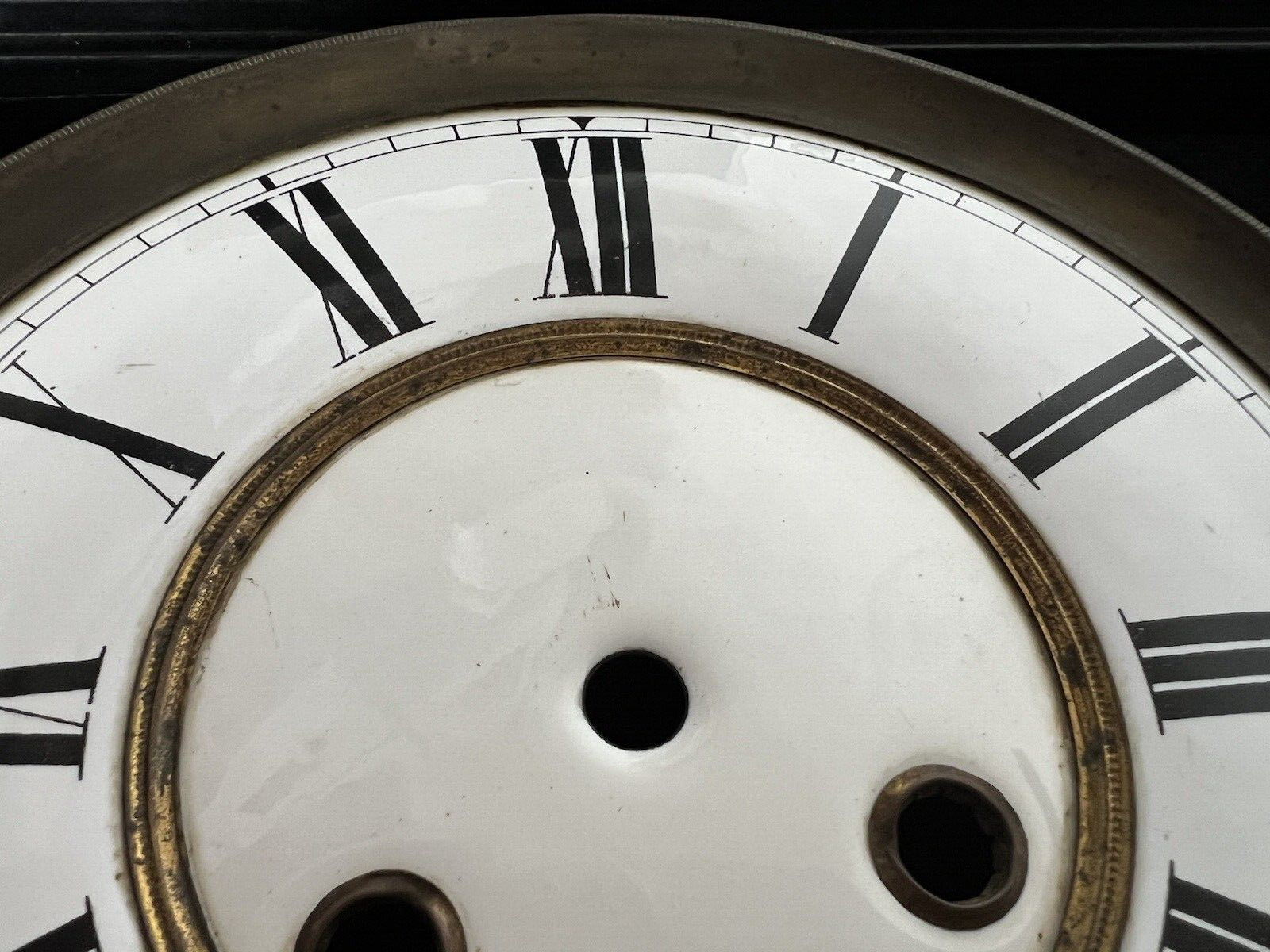 🔴 QUADRANTE orologio pendolo muro parete smaltato bordi ottone 3 fori vintage