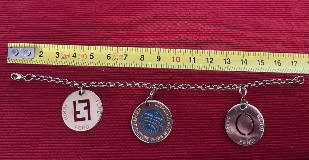 🔴 FENDI bracciale identification braccialetto ciondoli charms MONOGRAMMA CUORE