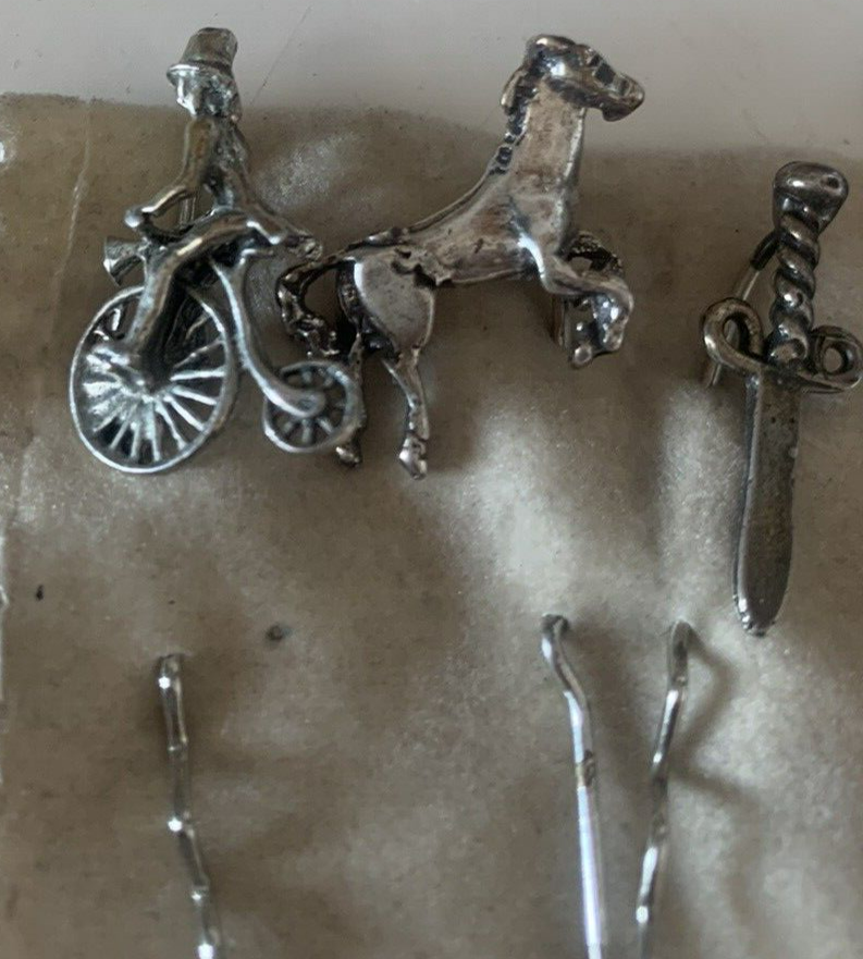 🔴 Spille cravatta ARGENTO 925 foulard cavallo spada fantino berretto 7 PEZZI