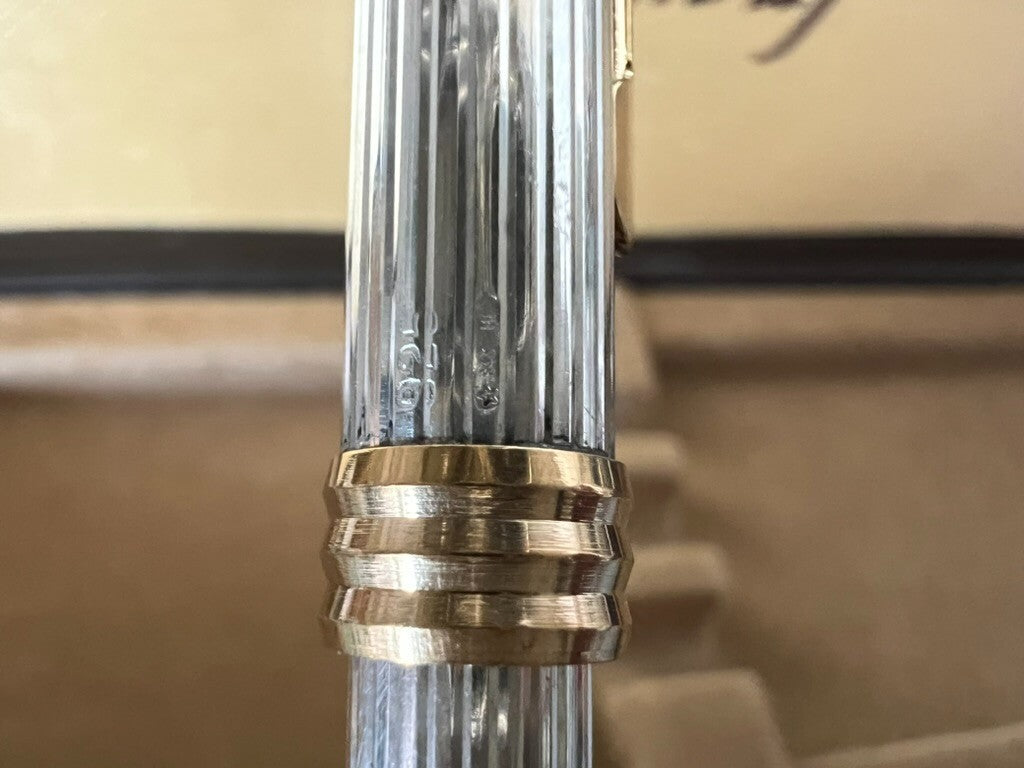 🔴 COLUMBUS penna sfera ARGENTO MASSICCIO 925 righe a bassorilievo VINTAGE 1970