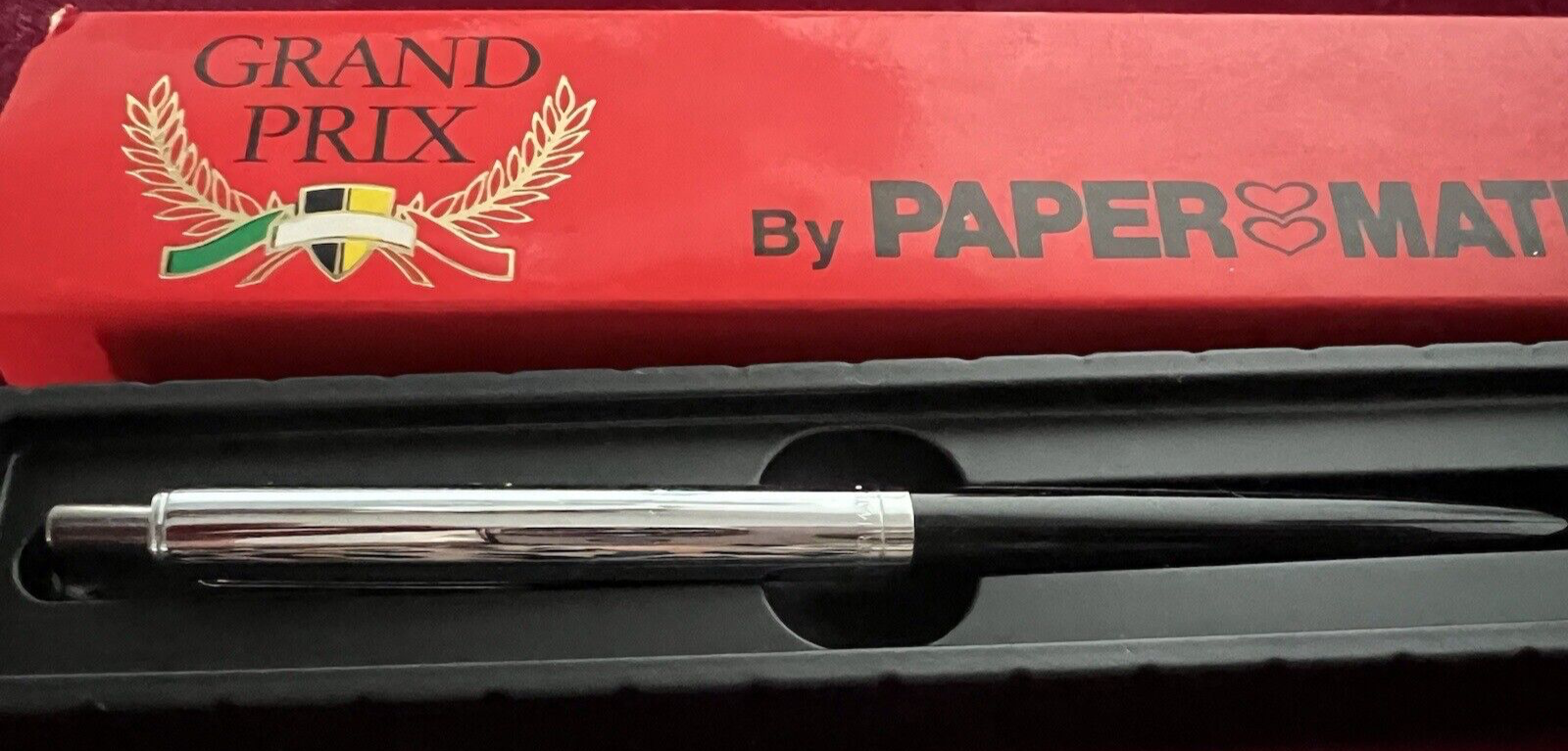 🔴 PAPERMATE penna sfera GRAND PRIX MESSICO cromata a pulsante vintage 1992