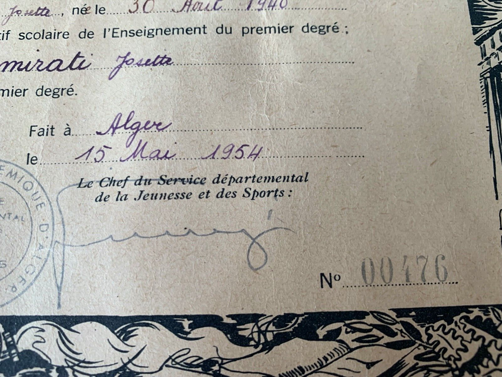 Impression Brevet Sport De École, Algérie En Français 1954
