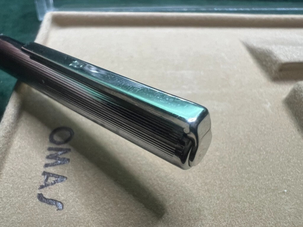 🔴 OMAS penna sfera cromata a righe Rinascimento scrive con astuccio