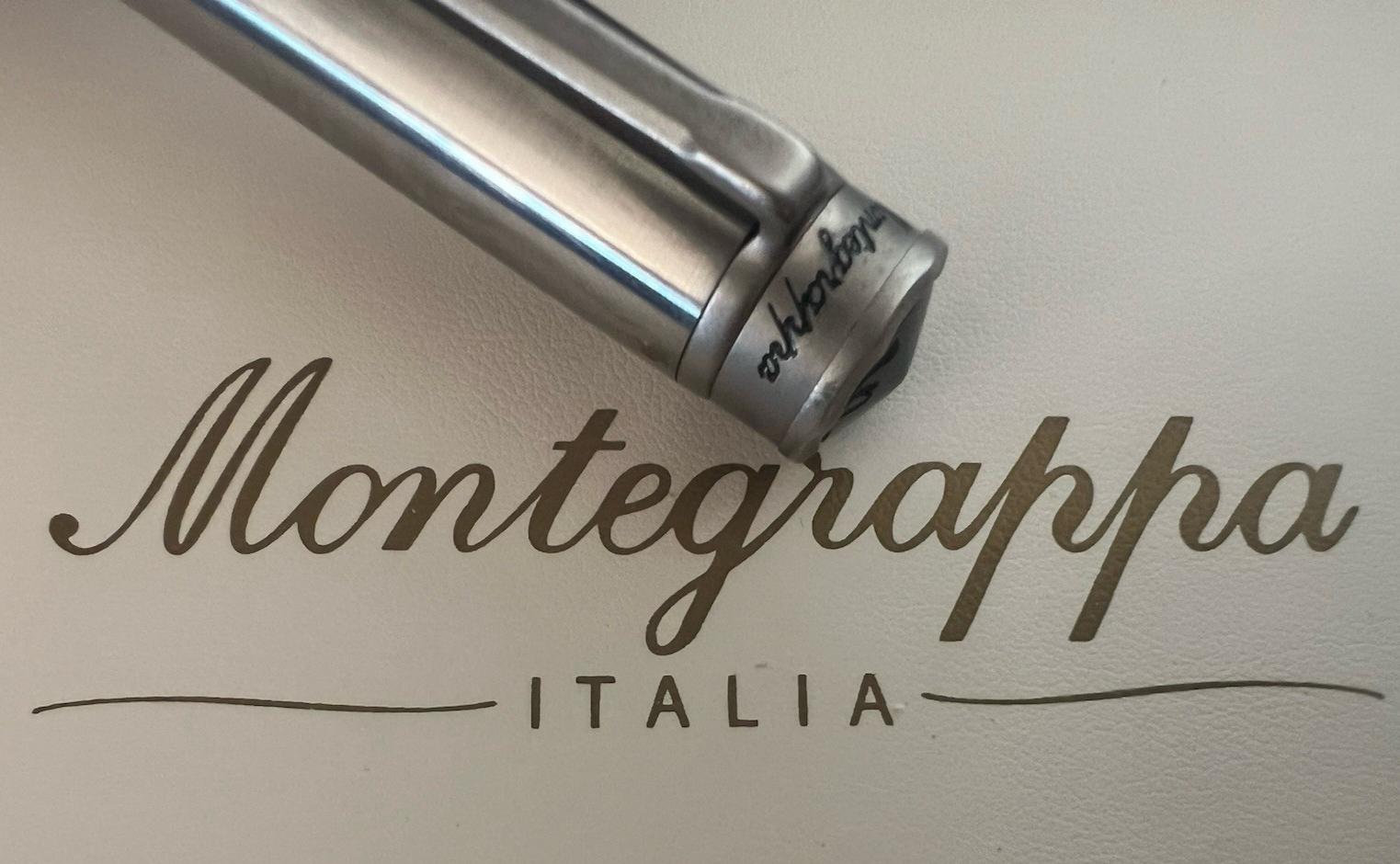 🔴 MONTEGRAPPA penna sfera Parola Slim acciaio satinato e resina nera sfera NOS