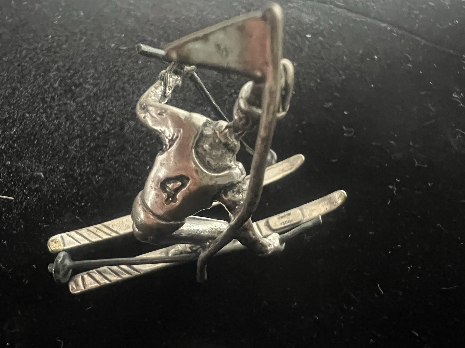 🔴 Sci ARGENTO 800 MASSICCIO modellino miniatura sciatore vintage