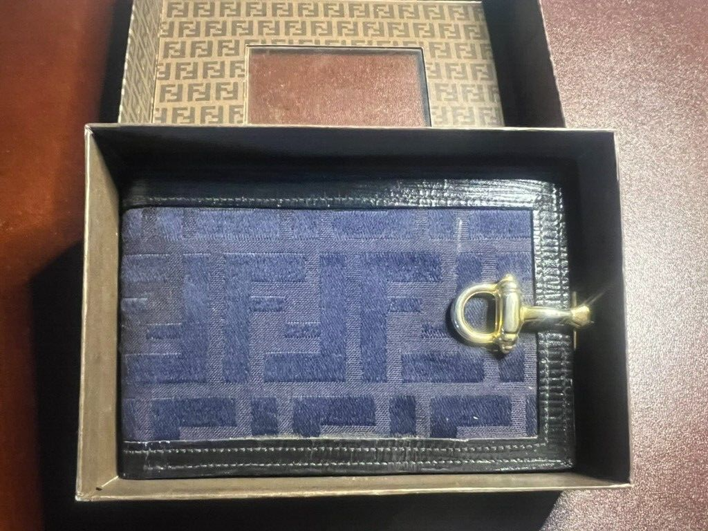 🔴 FENDI portafoglio uomo tessuto Zucca blu interno pelle con gancio vintage