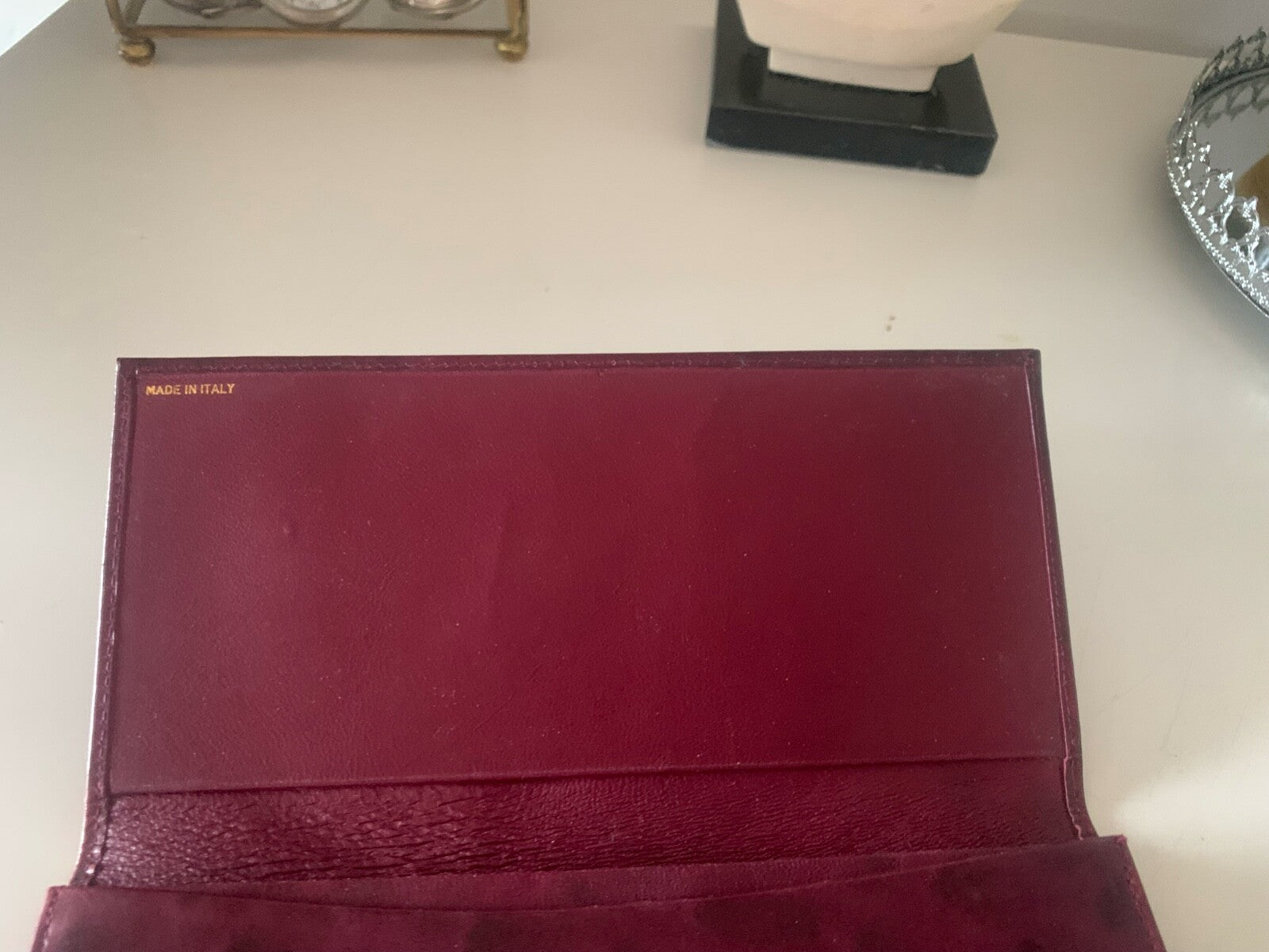 🔴 PORTAFOGLIO artigianale,porta assegni CASSETTO giglio Firenze pelle vintage