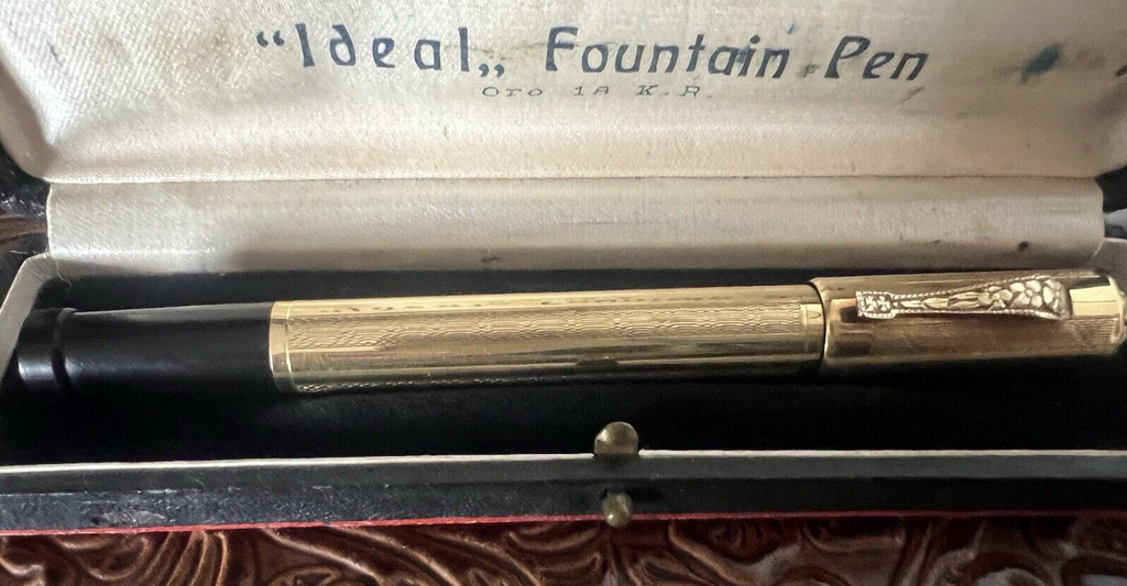 🔴 IDEAL penna stilografica retrattile pennino ORO 14KT funziona vintage B
