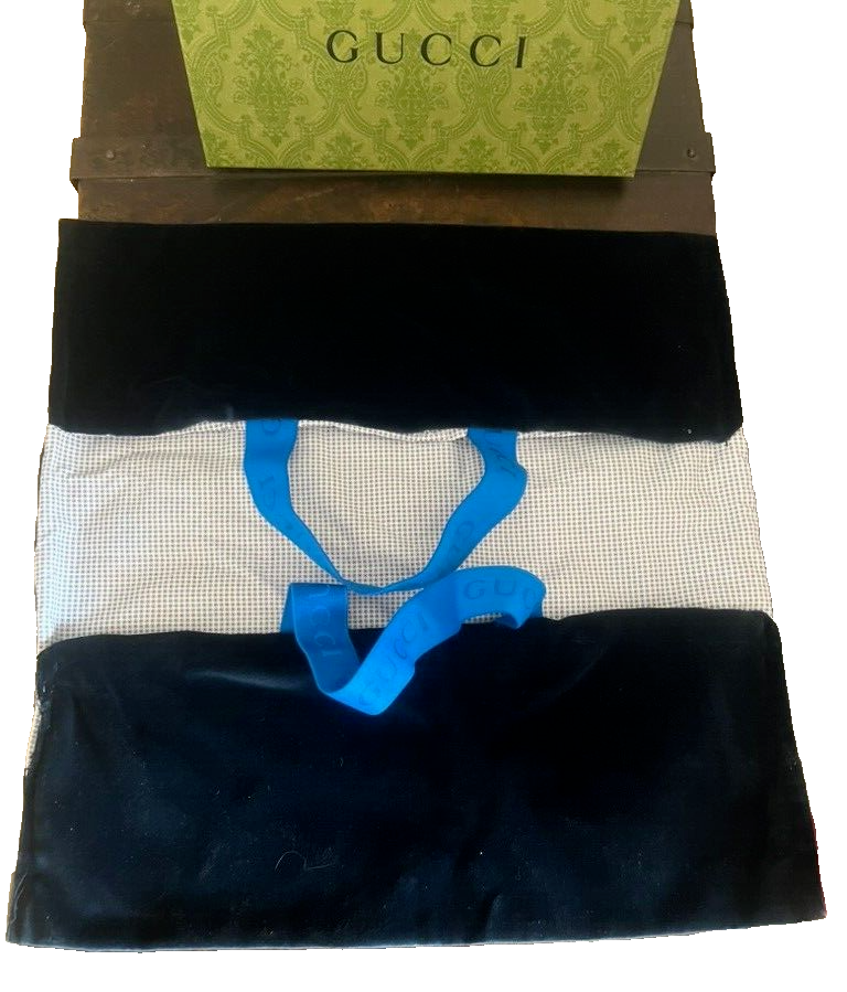 🔴 GUCCI sacca anti polvere borsa scarpe da viaggio velluto blu 39 cm NOS