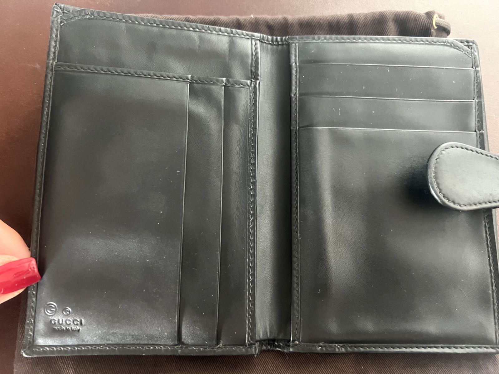 🔴 GUCCI portafoglio donna tessuto pelle nera tasca banconote ORIGINALE vintage