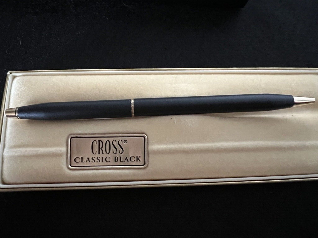 🔴 CROSS penna sfera lacca nera classica 2502 scrive scatola libretto vintage C